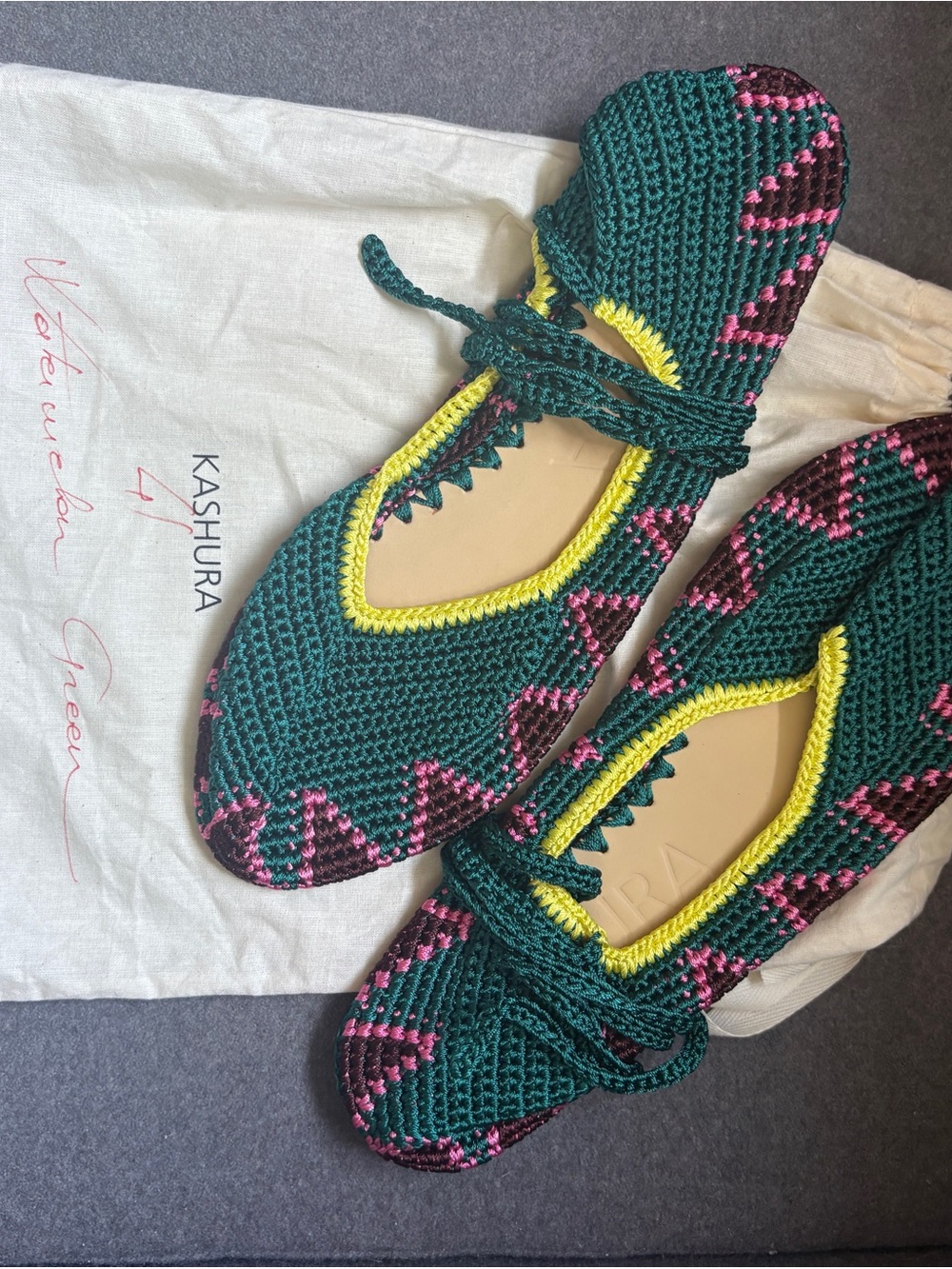 Italian Shoemakers Teal Flats with Pink and Yellow Trim